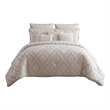 Benjara 9pc Queen Size Comforter Set with Quatrefoil Prints- White Polyester