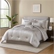 Benjara King Size 7 Piece Fabric Comforter Set with Crinkle Texture- Silver