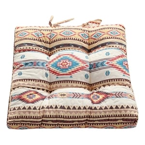 Benjara Tisa Traditional Ikat Pattern Fabric Chair Pad- Multicolor