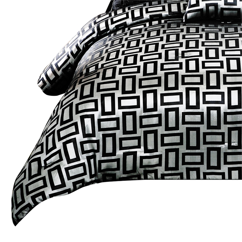 Benjara 6 Piece Polyester Queen Comforter Set with Geometric Print- Gray & Black