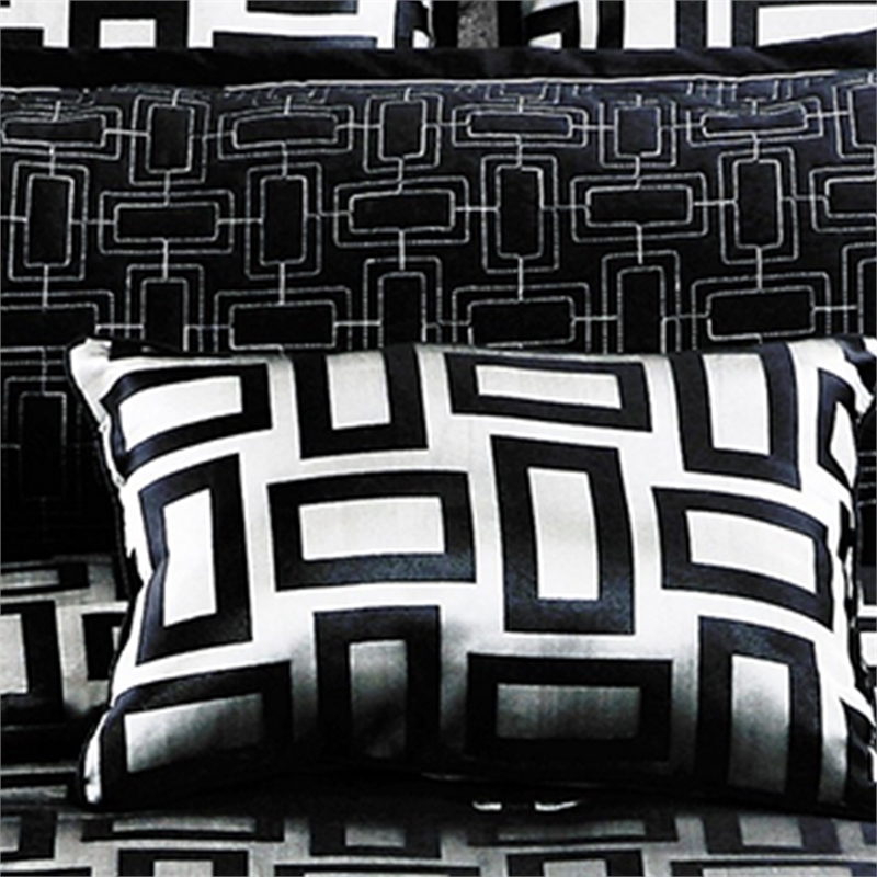 Benjara 6 Piece Polyester Queen Comforter Set with Geometric Print- Gray & Black
