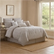 Benjara 9 Piece Queen Cotton Comforter Set with Textured Floral Print- Gray
