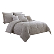 Benjara 9 Piece Queen Cotton Comforter Set with Textured Floral Print- Gray