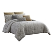 Benjara 9 Piece King Polyester Comforter Set with Medallion Print- Gray and Gold