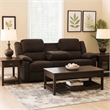 Benjara Fabric Wrapped Motion Sofa with Drop Down Table- Brown