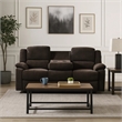 Benjara Fabric Wrapped Motion Sofa with Drop Down Table- Brown