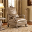 Benjara Diamond Tufted Leatherette Accent Chair with Scrolled Legs- Beige