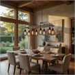 Benjara 8 Bulb Chandelier with Wooden Frame & Metal Orb Shades- Brown & Black