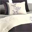 Benjara 7 Piece King Polyester Comforter Set with Leaf Embroidery- Gray & Purple