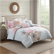 Benjara King Size 7 Piece Fabric Comforter Set with Floral Prints- Multicolor