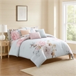 Benjara Queen Size 7 Piece Fabric Comforter Set with Floral Prints- Multicolor