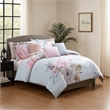 Benjara Queen Size 7 Piece Fabric Comforter Set with Floral Prints- Multicolor