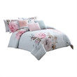 Benjara Queen Size 7 Piece Fabric Comforter Set with Floral Prints- Multicolor