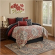 Benjara 9 Piece Queen Size Comforter Set with Medallion Print- Red and Blue
