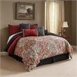 Benjara 9 Piece Queen Size Comforter Set with Medallion Print- Red and Blue