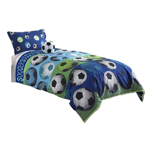 Benjara 3 Piece Twin Size Comforter Set with Soccer Theme- Multicolor