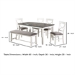 Benjara 6 Piece Dining Set with Cut Out Back Chairs & Padded Bench- White & Gray
