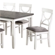 Benjara 6 Piece Dining Set with Cut Out Back Chairs & Padded Bench- White & Gray