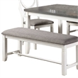 Benjara 6 Piece Dining Set with Cut Out Back Chairs & Padded Bench- White & Gray