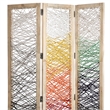 Benjara 3 Panel Wooden Screen with Woven Reinforced Yarn- Multicolor