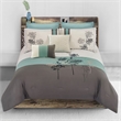 Benjara 8 Piece King Polyester Comforter Set with Floral Embroidery- Multicolor