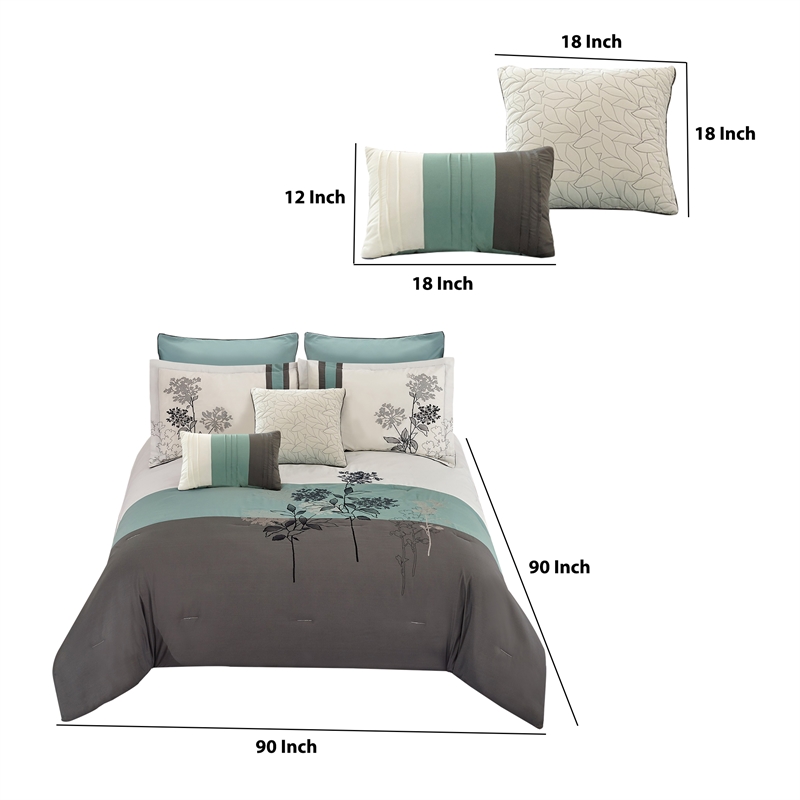 Benjara 8 Piece Queen Polyester Comforter Set with Floral Embroidery- Multicolor