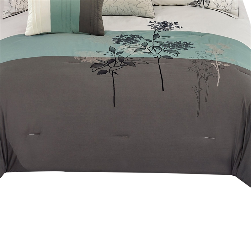Benjara 8 Piece Queen Polyester Comforter Set with Floral Embroidery- Multicolor