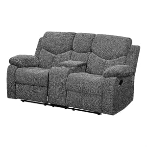 Benjara Fabric Upholstered Recliner Loveseat with Console and Cup Holders- Gray