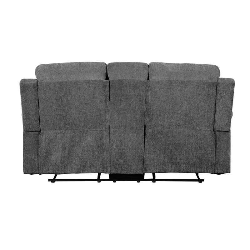 Benjara Fabric Upholstered Recliner Loveseat with Console and Cup Holders- Gray