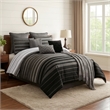 Benjara 10 Piece King Polyester Comforter Set with Striped Details- Black & Gray