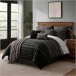 Benjara 10 Piece King Polyester Comforter Set with Striped Details- Black & Gray