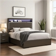 Benjara Wooden Eastern King Bed with LED Storage Shelf- Gray