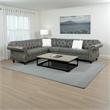 Benjara Leatherette 4 PC Sectional with Crystal Tufted Back & Rolled Arm- Gray