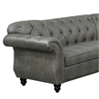 Benjara Leatherette 4 PC Sectional with Crystal Tufted Back & Rolled Arm- Gray