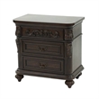 Benjara 30 Inches 3 Drawer Engraved Wooden Nightstand- Brown