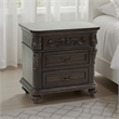 Benjara 30 Inches 3 Drawer Engraved Wooden Nightstand- Brown