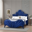 Benjara Velvet Upholstered Channel Tufted Queen Bed- Blue