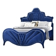 Benjara Velvet Upholstered Channel Tufted Queen Bed- Blue