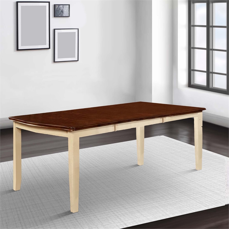 Benjara 78 Inches Dining Table with Leaf Extension- Brown and White