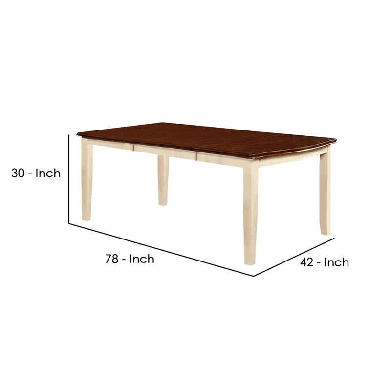Benjara 78 Inches Dining Table with Leaf Extension- Brown and White