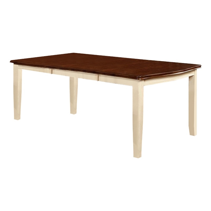 Benjara 78 Inches Dining Table with Leaf Extension- Brown and White