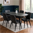 Benjara Obround Top Wooden Dining Table with Extendable Leaf- Charcoal Gray