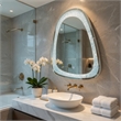 Benjara Irregular Beveled Wall Mirror with Touch Led- Silver