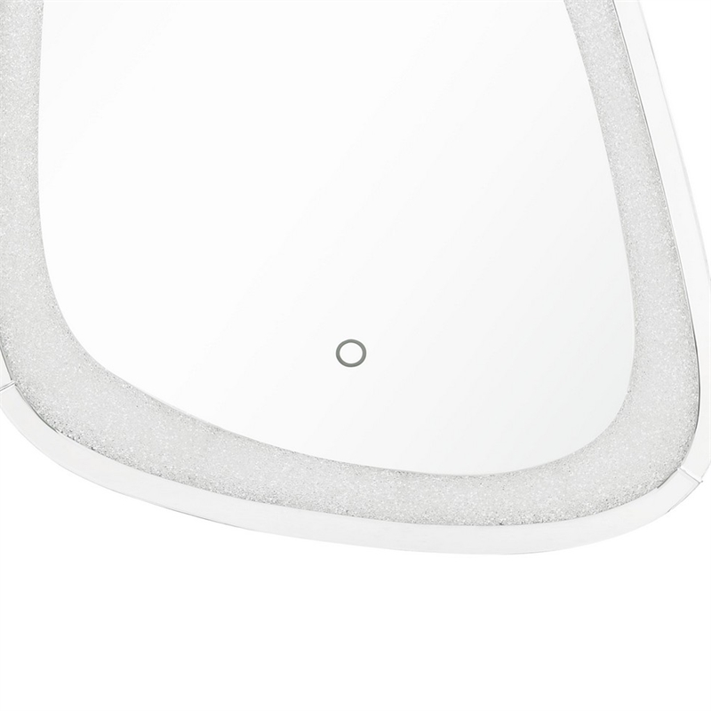 Benjara Irregular Beveled Wall Mirror with Touch Led- Silver