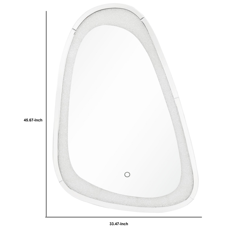 Benjara Irregular Beveled Wall Mirror with Touch Led- Silver