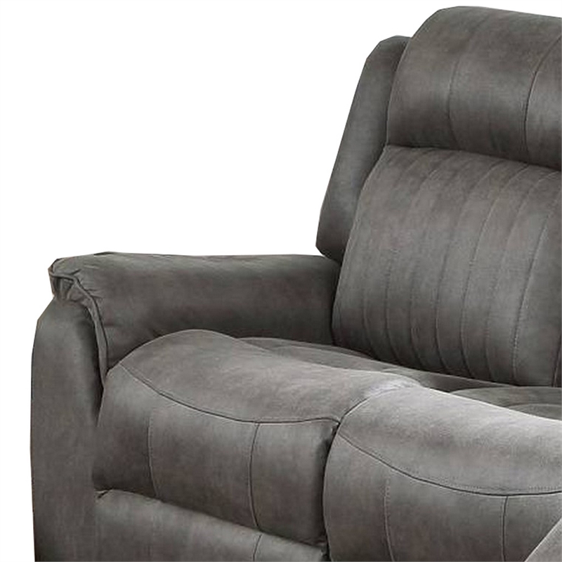 Benjara Fabric Manual Motion Sofa with Pillow Top Arms- Gray