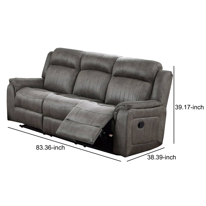 Benjara Fabric Manual Motion Sofa with Pillow Top Arms- Gray