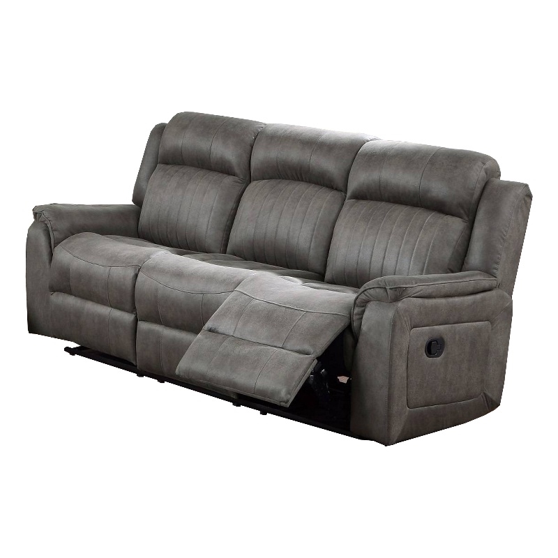 Benjara Fabric Manual Motion Sofa with Pillow Top Arms- Gray
