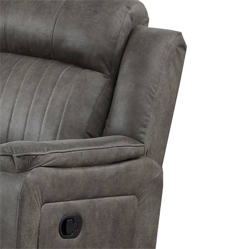 Benjara Fabric Manual Motion Sofa with Pillow Top Arms- Gray