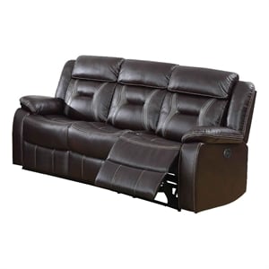 Benjara Leatherette Power Motion Sofa with Contrast Stitching- Dark Brown